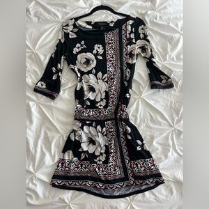 Floral Black and White Women's Dress